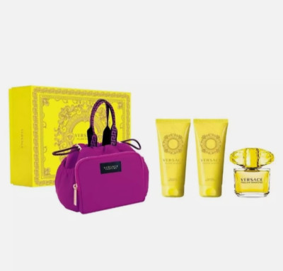 Yellow Diamond by Versace 3.0oz EDT Set for Women 4pc Bag, Shower Gel, Lotion