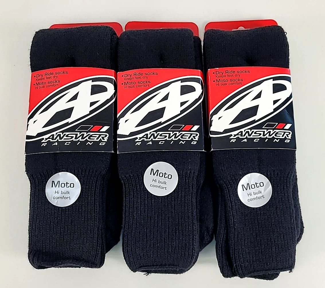 LOT OF 3 - Answer Racing MOTO Dry Ride Black Acrylic Blend Tube Socks - One Size