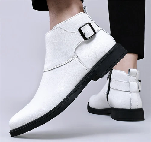 Herren Echtleder Spitz zulaufend Elegant Business Chelsea Schuhe Stiefeletten - Bild 10 von 30