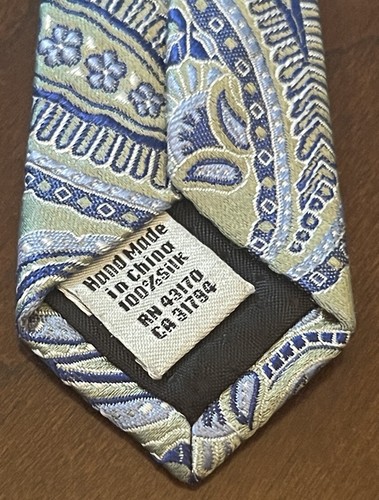 Geoffrey Beene Green Blue Handmade 100% Silk Men’s Neck Tie Made In China - Picture 7 of 9
