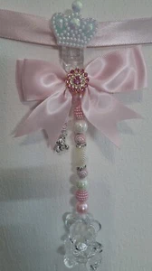 Pram charms*new*pink Crystal Teddy With Mixed Beads Pink Bow Silvef Teddy