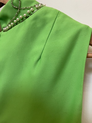 Vintage 50s/60s Tiffany Style Maxi Dress Sequins Evening Gown Mod Grass Green 0 - Picture 13 of 23