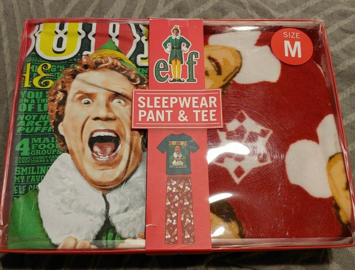 NWT Men's Elf Buddy Son of a Nutcracker PJ Pants Tee Set sz Medium -2782