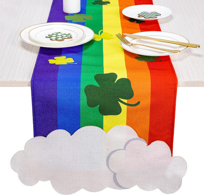 St. Patrick'S Day Table Runner 17.3 X 93.7 Shamrock Clover Table Cover Rainbow G
