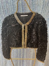 Authentic Givenchy Short Black Gold Silk Ruffled Blazer Jacket Sz M Rare $2995