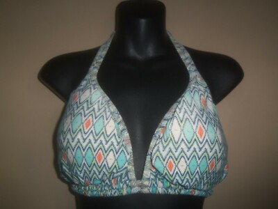 PROFILE BLUSH BLUE WHITE DIAMOND HALTER SWIMSUIT BIKINI SWIM TOP BRA M E CUP