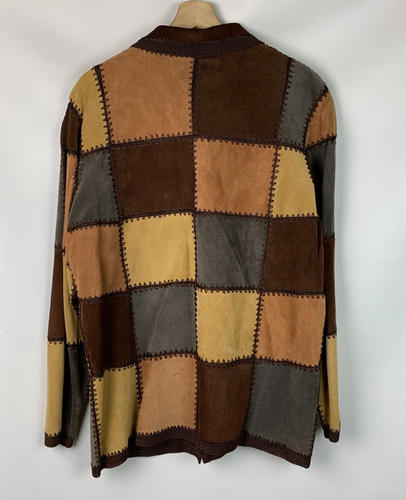 Denim & Co. Jacket Checker Print Suede Collared Buttons Crochet Trim Lined Sz L - Picture 2 of 9