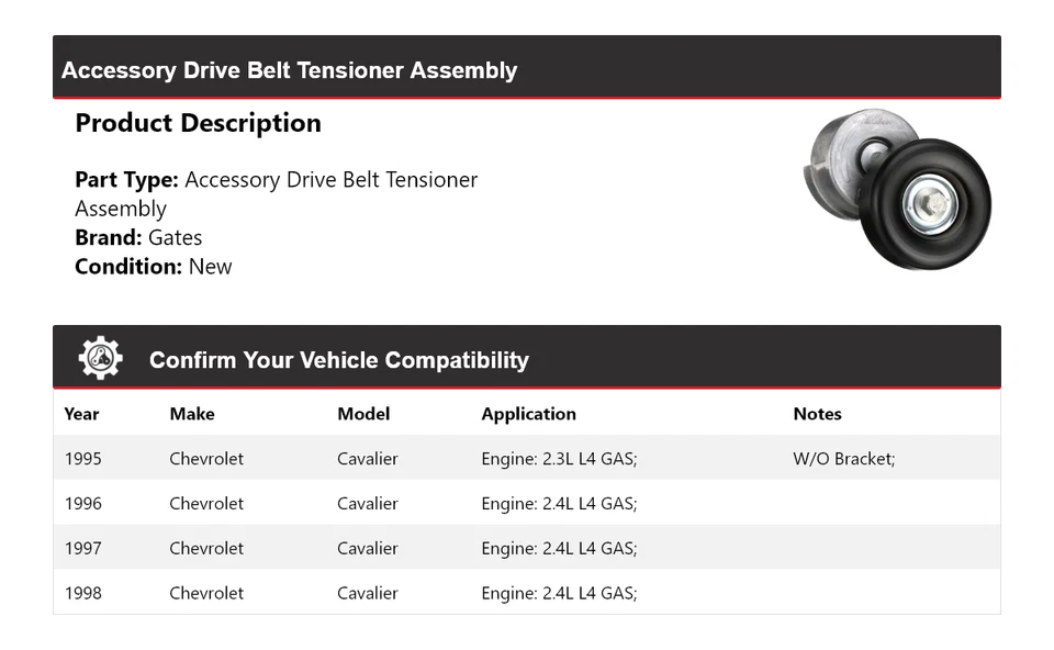 Accesorio para Chevrolet Cavalier 1995-1998 correa de transmisión tensor montaje puertas Foto 2 de 4