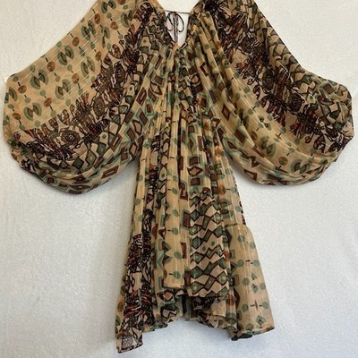 Boho Mini Dress Sheer Bishop Sleeve Party Cocktail Flowy Babydoll Tassel Fall