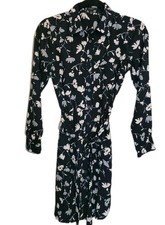 Ann Taylor X SP Black Floral Dress Long Sleeve With Belt