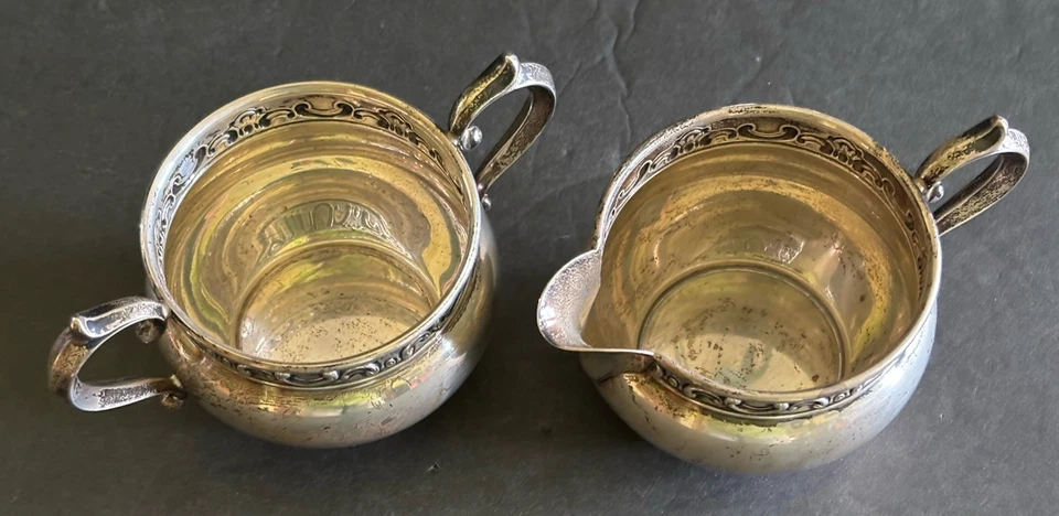 Juego de 2 cremas y azúcar Gorham de plata de ley Estrasburgo 1132/1133 185 G de colección Foto 2 de 4