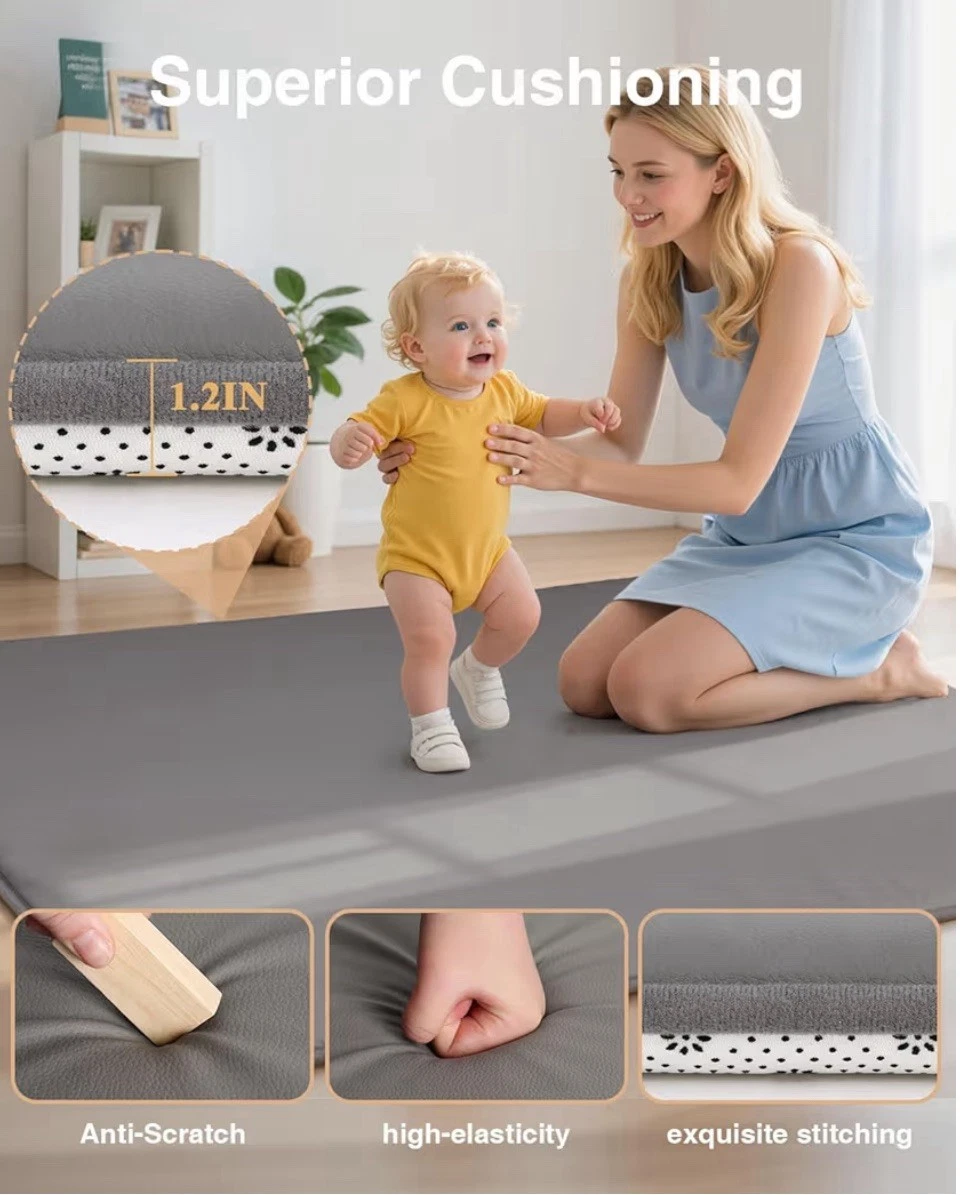 Padded Baby Play Mat for Floor: 48X48 Non Toxic Vegan Leather GRAY brand new
Opens in a new window o