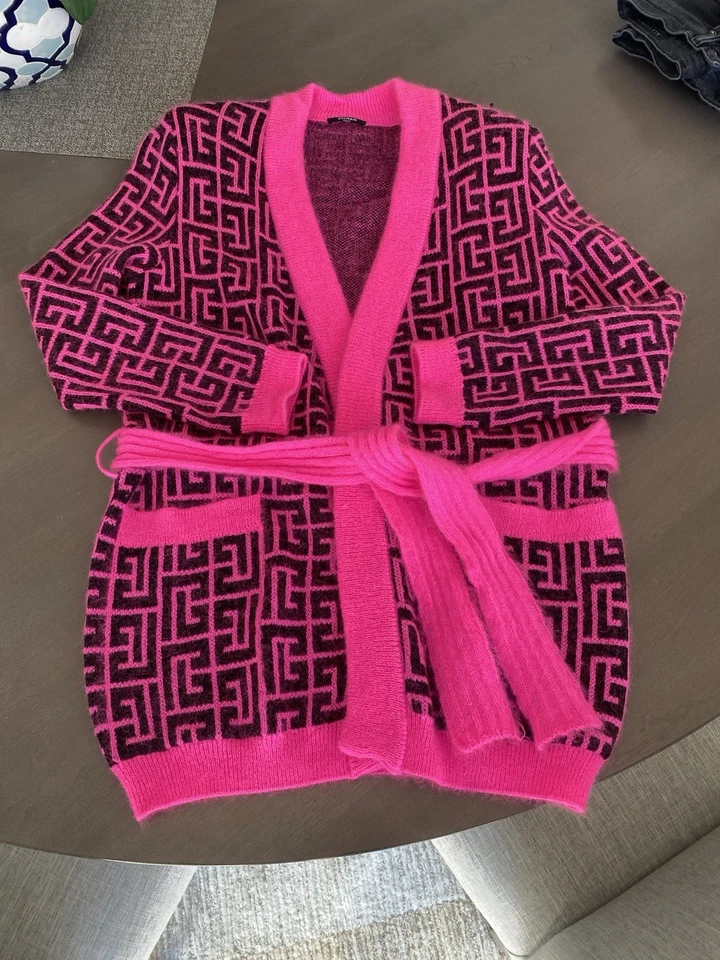 Balmain black and pink wool belted cardigan sweater Size 38 M - Image 4 of 4