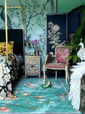 Wendy Morrison Birdsong Jade Hand-Tufted Rug - Luxury Chinoiserie Wool & Silk