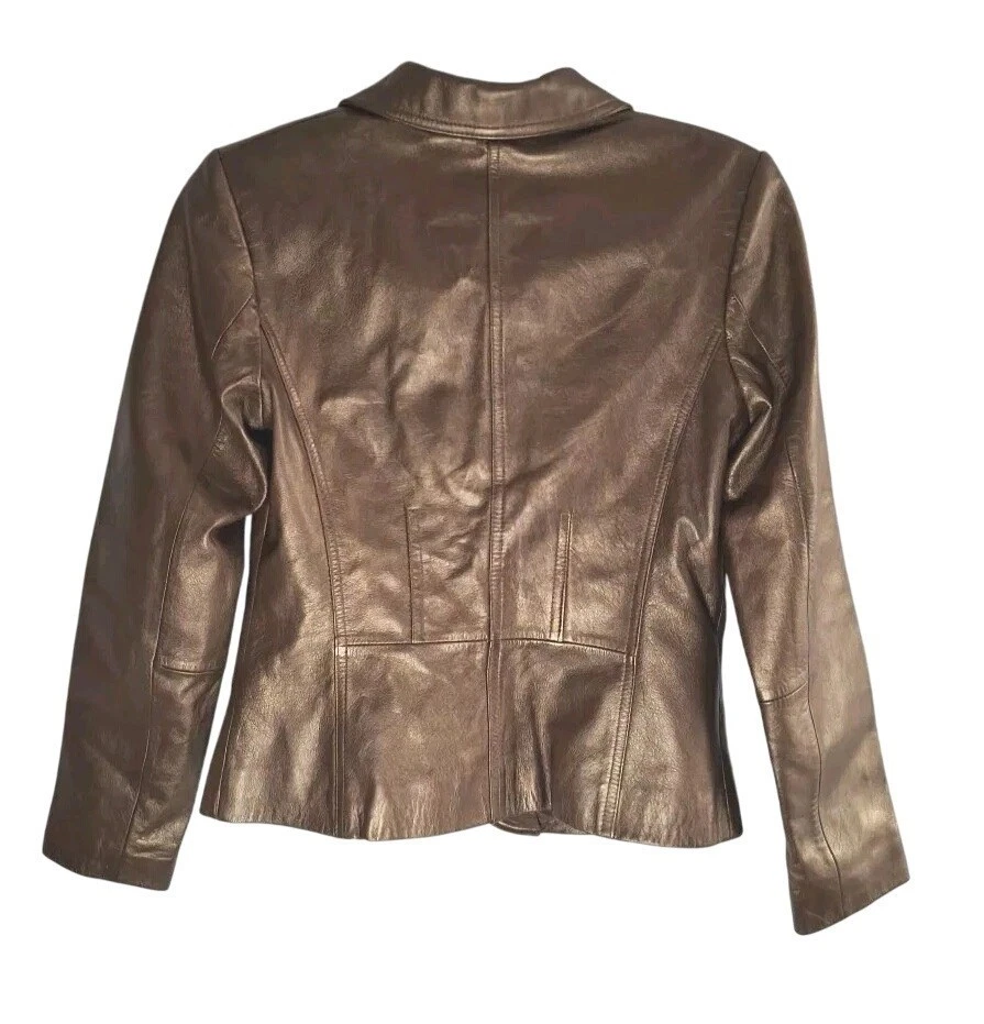 Chaqueta Bernardo Vintage Y2K Bronce Cuero Genuino Talla PXS Blazer Abotonado Foto 2 de 3