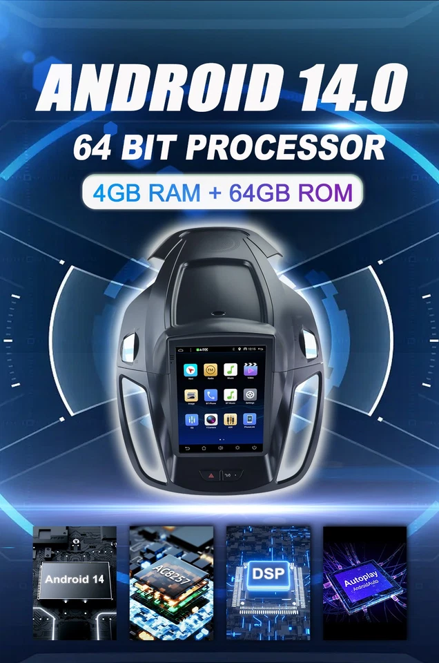 9.7'' Autoradio Android 14 GPS Für Ford Kuga Escape 2012-19 CarPlay DAB+4GB+64GB - Bild 3 von 4