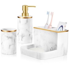 Bathroom Accessories Set, Marble Look Toothbrush Holder and Soap Dispenser Se...