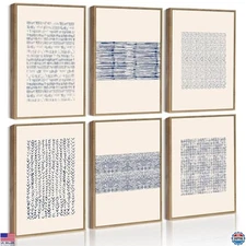 Mid-Century Boho Geometric Abstract Wall Art Canvas Prints 8"x10" 6pcs Framed