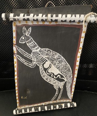 RARE 50s Australian Aboriginal Bark Painting Kangaroo dreaming motif by EH ASIS