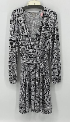H & M Preowned Dress Tunic Long Sleeve Wrap Animal Print Womens Large Flared