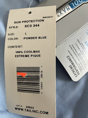 NEW TAIL SUN PROT. CoolMax Shirt POLO Blue LARGE Active Ibkul SPORTS Top⛳🏓 - Picture 6 of 10