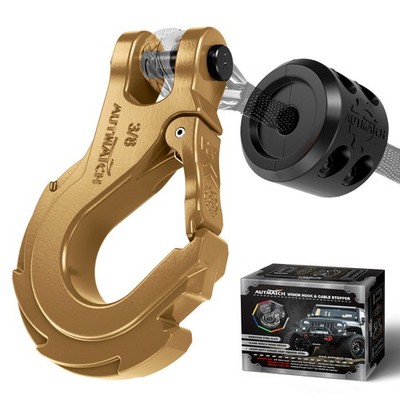 AUTMATCH 3/8'' Winch Hook with Grade 70 Safety Latch for Off-Road, Gold