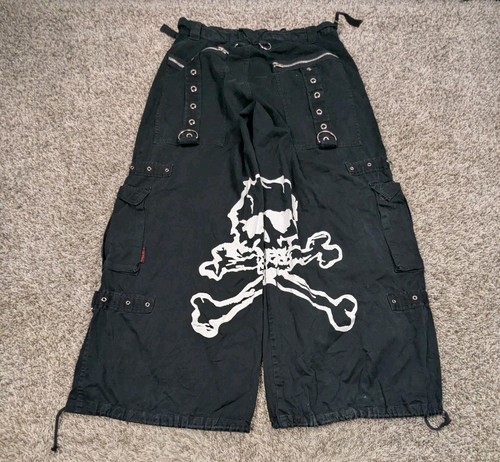 Vintage Y2K Tripp NYC Big Skull Pants Men's Large Black Goth Wide Leg Baggy - Picture 2 of 12