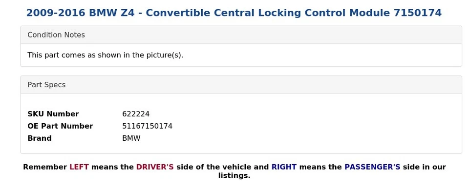 2009-2016 BMW Z4 - Módulo de controle de bloqueio central conversível 7150174 - Imagem 3 de 4