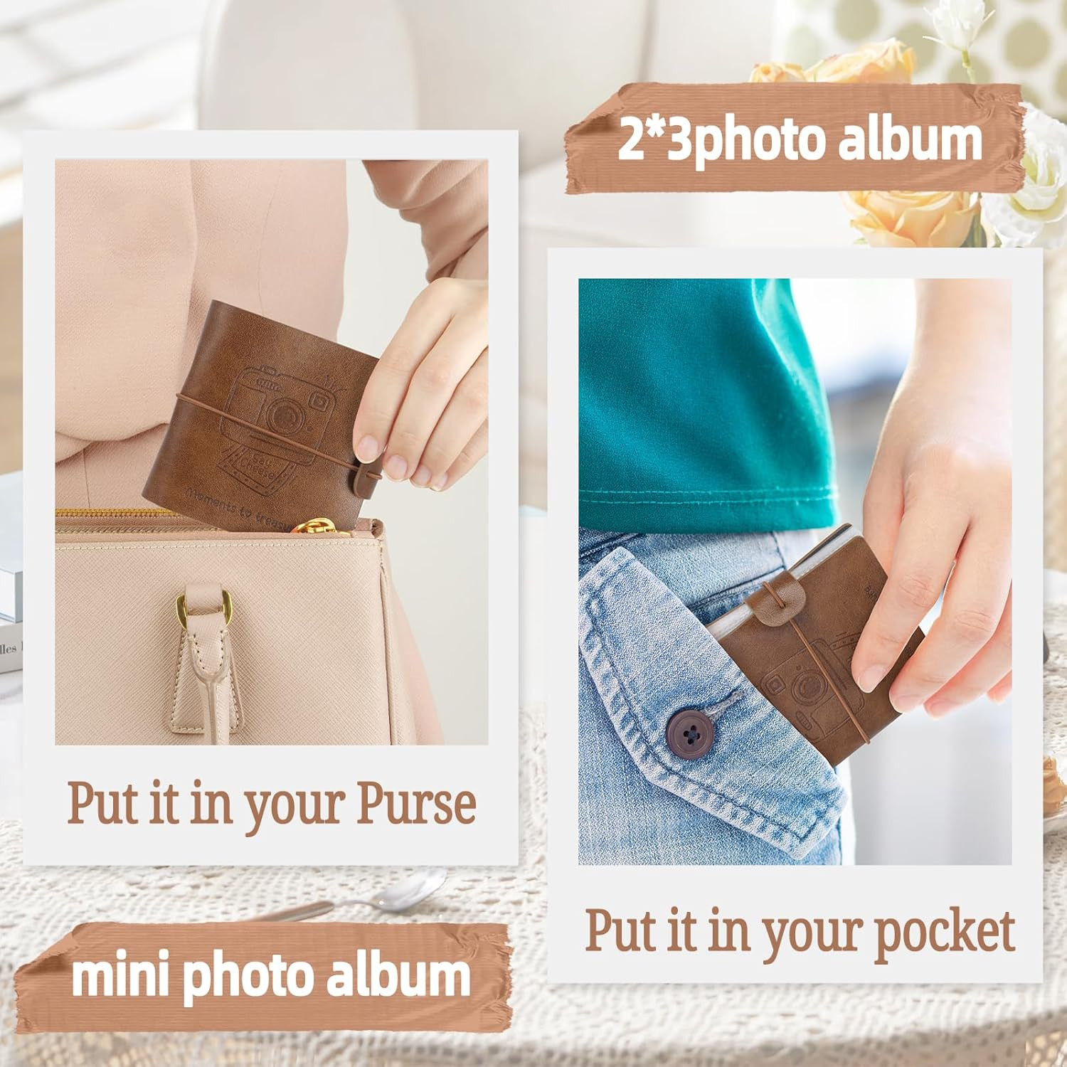 Small Photo Album Book, Mini 2X3 Photo Albums for Polaroid Wallet Size Photos, P