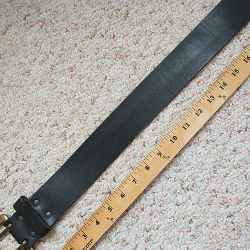 Leather Man Ltd. Leather Belt Black Wide Unisex 47 Brass Buckle Hand Made 2x54" - Bild 5 von 14