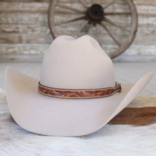 Brown Tooled Floral Leather Buckle Hat Band - Cody