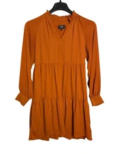 MSK Petite A-Line Knee Length Dress Size PS V-Neck Burnt Orange Polyester