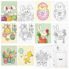 Canvas Kit, 6 Pack Easter Bunny Egg Pre Drawn Art Craft for Adults Sip and Pa...