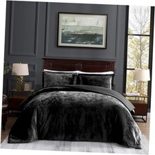 Crushed Velvet Comforter Comforter Set, Luxury Soft Velvet Bedding Queen Black