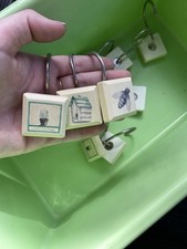 Decorative Shower Curtain Hooks Set of 10 Square Nature Homestead Stamp Design