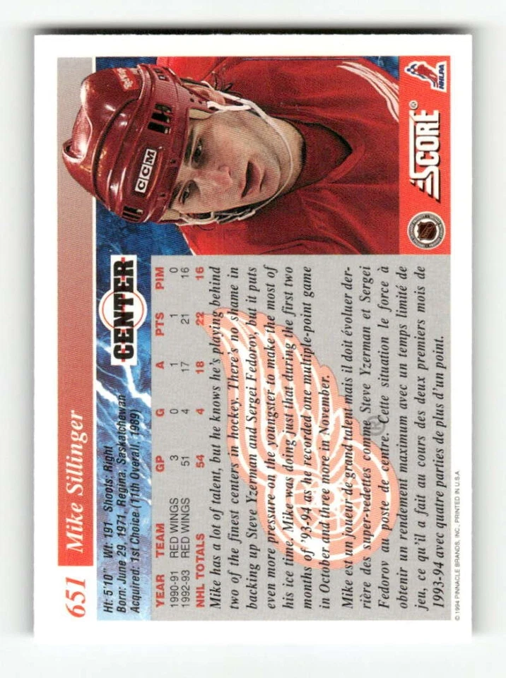 1993-94 Score Canadian series 2 651 Mike Sillinger BXCP42 - Image 2 of 2