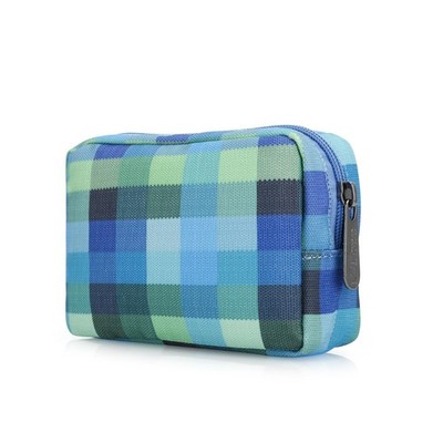 E-Tree Cute Small Makeup Bag,Cosmetic Toiletry 6'' X 1.8'' X 4'', Blue Checkered 