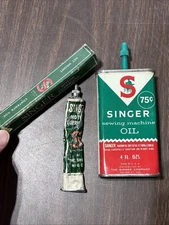 VTG Singer Oil & Lubricant sewing machine tin Spout 4 Oz & Motor tube Lot To Use