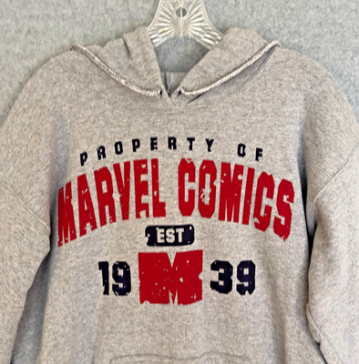NEW! Property of Marvel Comics Hoodie Mens Medium Gray Sweatshirt MSRP $45.00