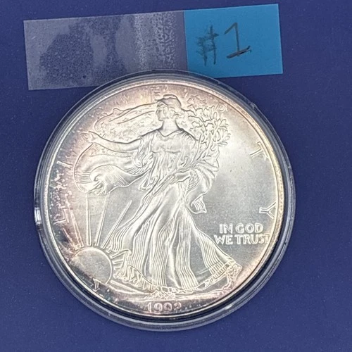 1992 $1 American Silver Eagle - TONING 1ozt .999 Fine Silver Bullion Coin Toning