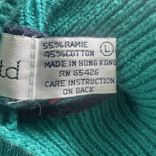 VTG 80s 90s Robert Scott Ltd Teal Knit Floral Embroidered Collared Sweater Sz M - Picture 5 of 7