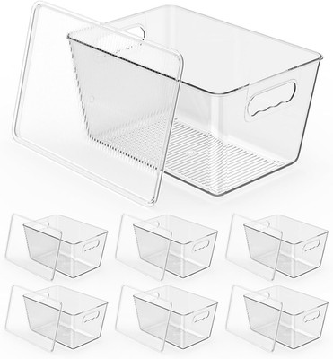 6 Pack Clear Stackable Storage Bins with Lids, Large Plastic Pantry Organizers a