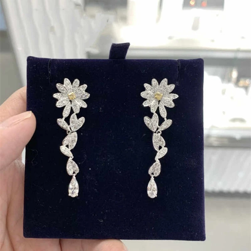 Brincos femininos Swarovski de borla longa margarida, brincos de cristal - Imagem 3 de 4