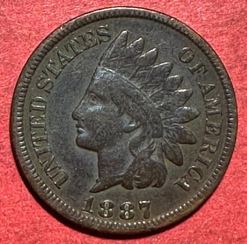 1887 US Indian Head Cent! FINE/VF Details! Old US Coin!