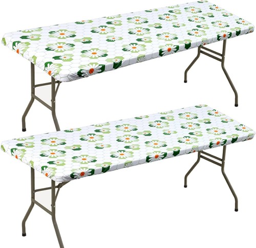 2 Pack Vinyl Elastic Tablecloth for 6ft Rectangle Tables Fitted Table Covers