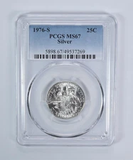 1976-S Washington Quarter Silver MS67 PCGS Blue Label