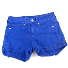 Y2K American Eagle Womens Jean Short Shorts Size 2 Solid Blue Denim Stretch 0014