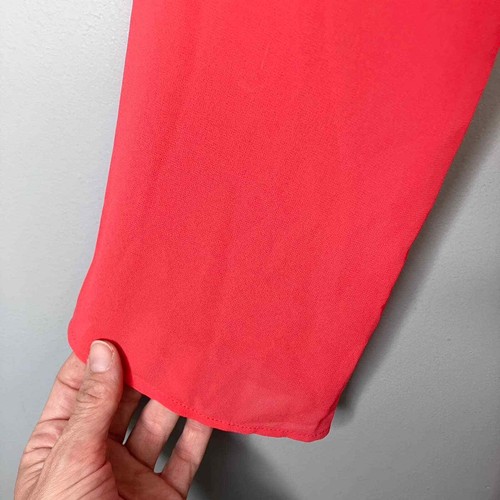 Charlotte Russe Coral Chiffon Bell Sleeve Vegan Leather Wait V-Neck Dress Size M - Picture 14 of 16