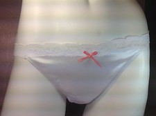 Women Panties,bikinis ILUSION Size S. White Satin Soft W/Fishnet Waistband decor