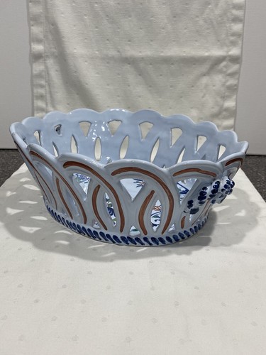 Vintage DOLFI Montelupo Italy Hand Painted Ceramic Fruit Bowl 13” Wide - Picture 5 of 12